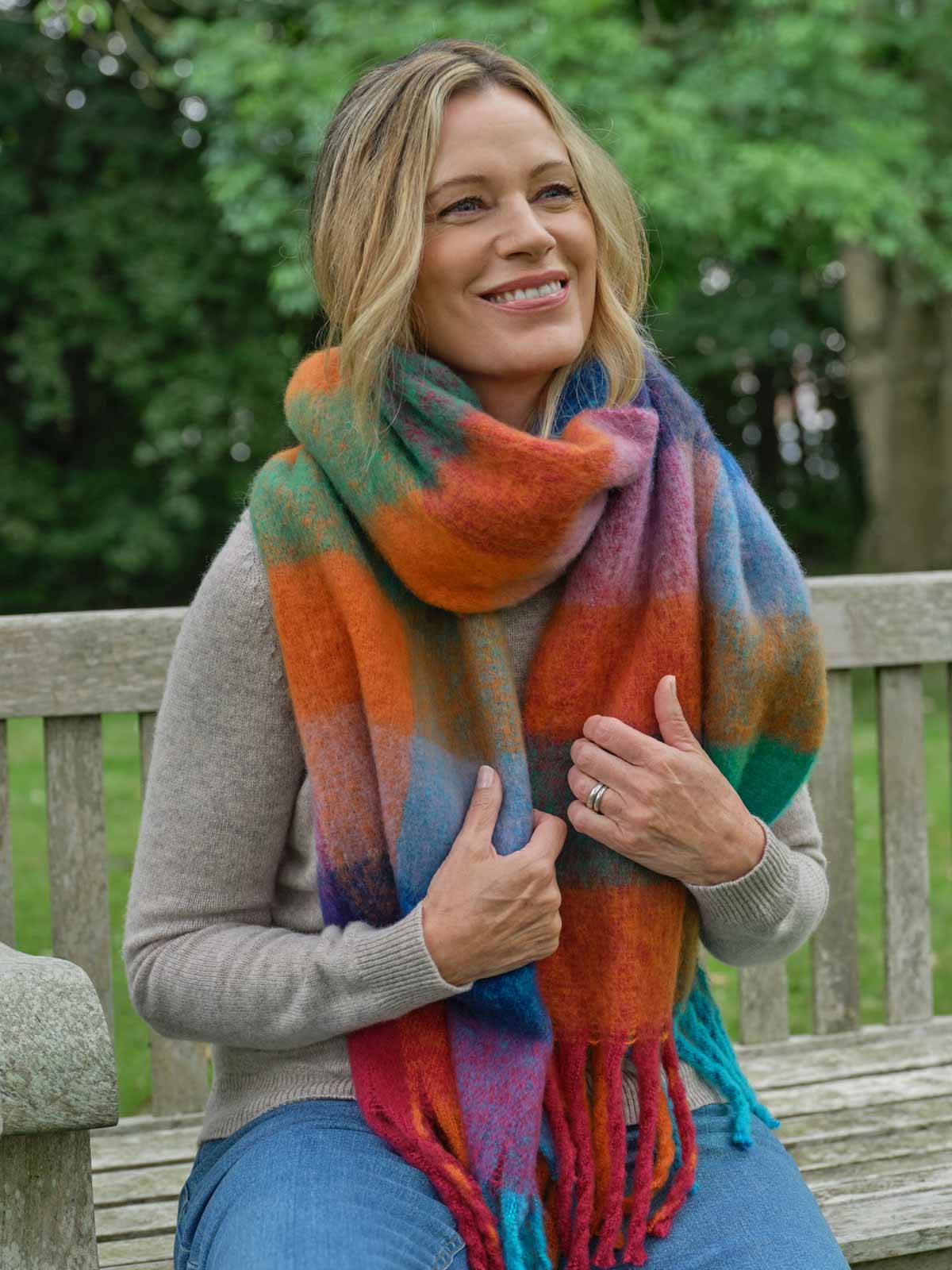 Wool Blend Blanket Scarf - Multi Block Check