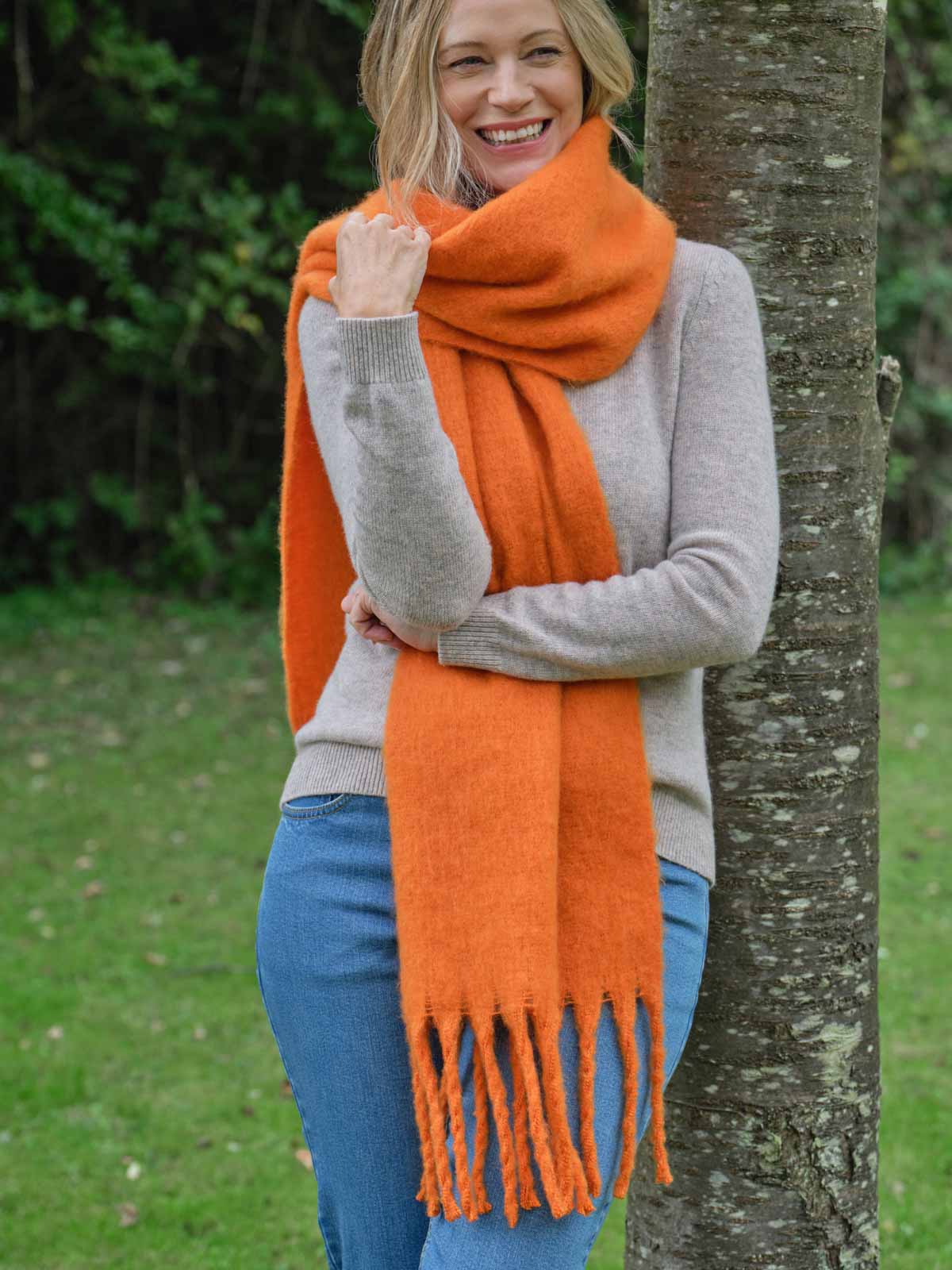 Wool Blend Blanket Scarf - Orange