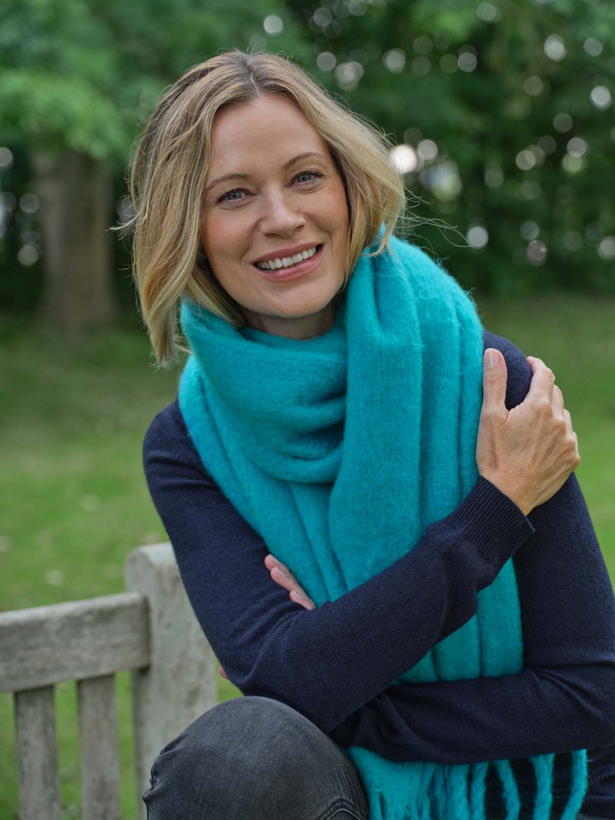 Wool Blend Blanket Scarf - Turq