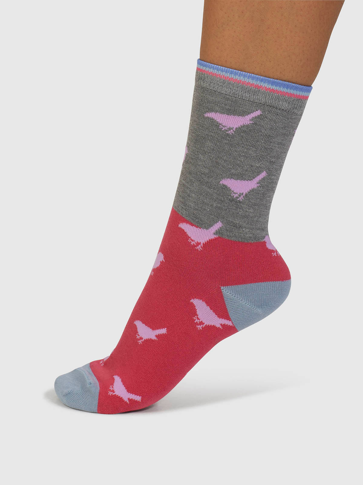 Birdie Colour Block Bamboo Socks - Mid Grey Marle