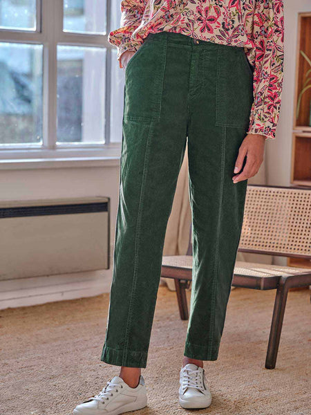 British Racing Green Corduroy Trousers - Stancliffe Flat-Front in 8-Wale  Cotton