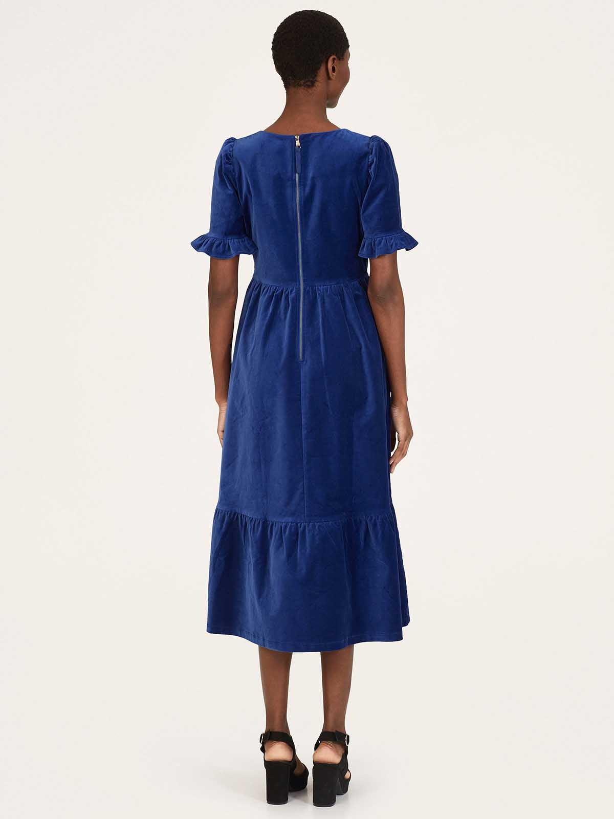 Alleegra Organic Cotton Velvet Midi Dress Dark Sapphire Blue