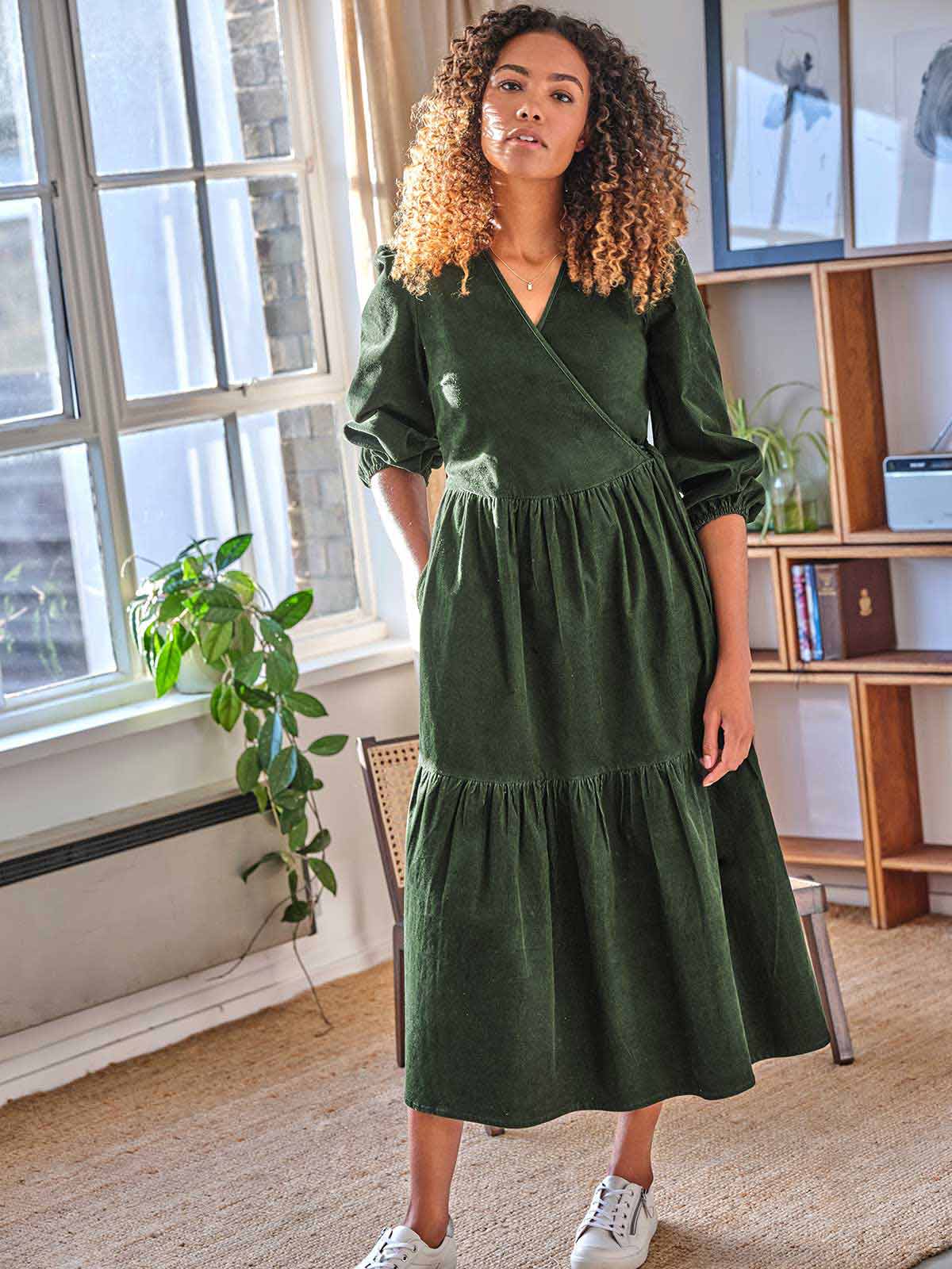 Forest green cheap linen dress