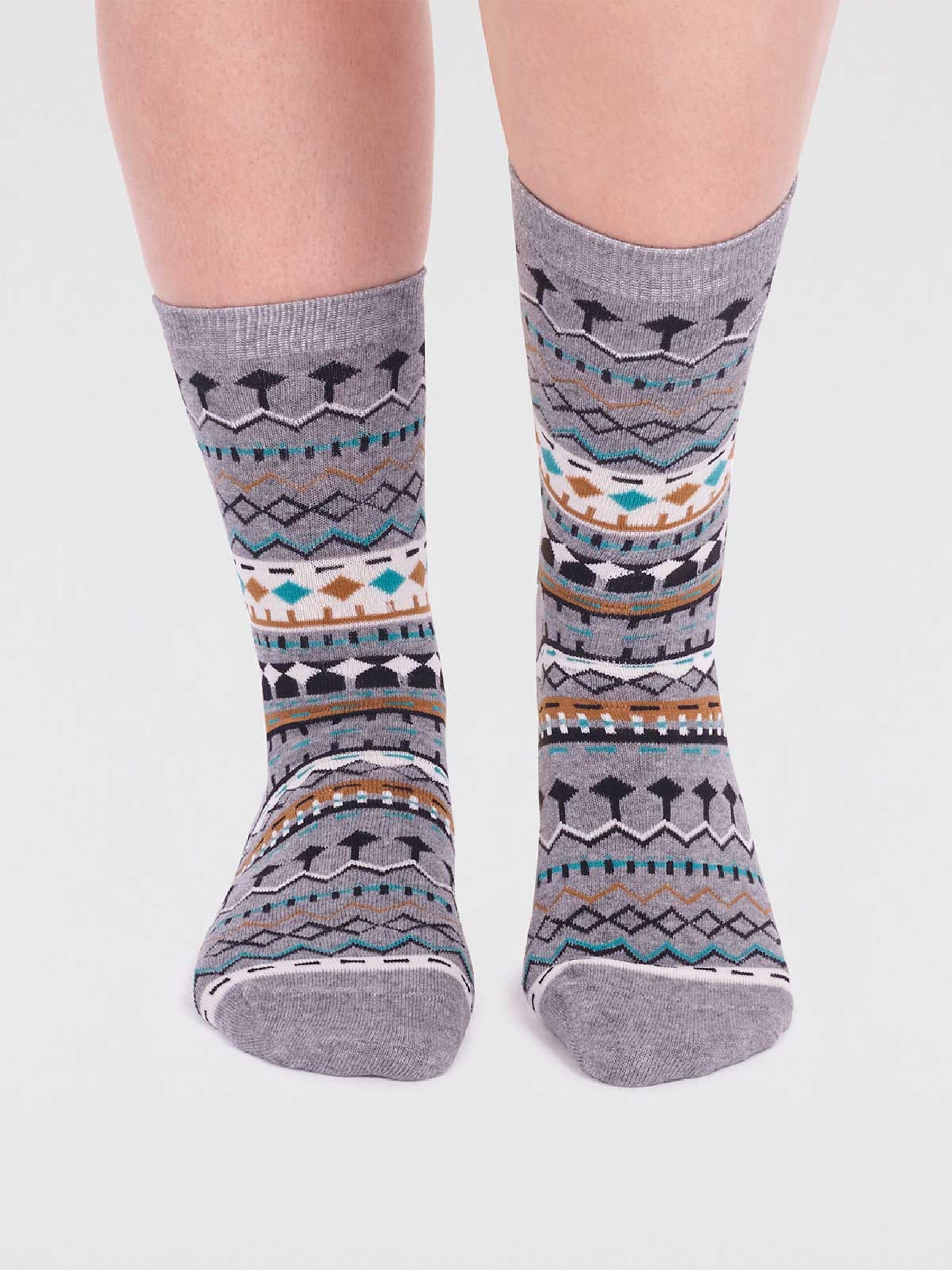 Dannie Organic Cotton Fairisle Sock In Bag - Grey Marle