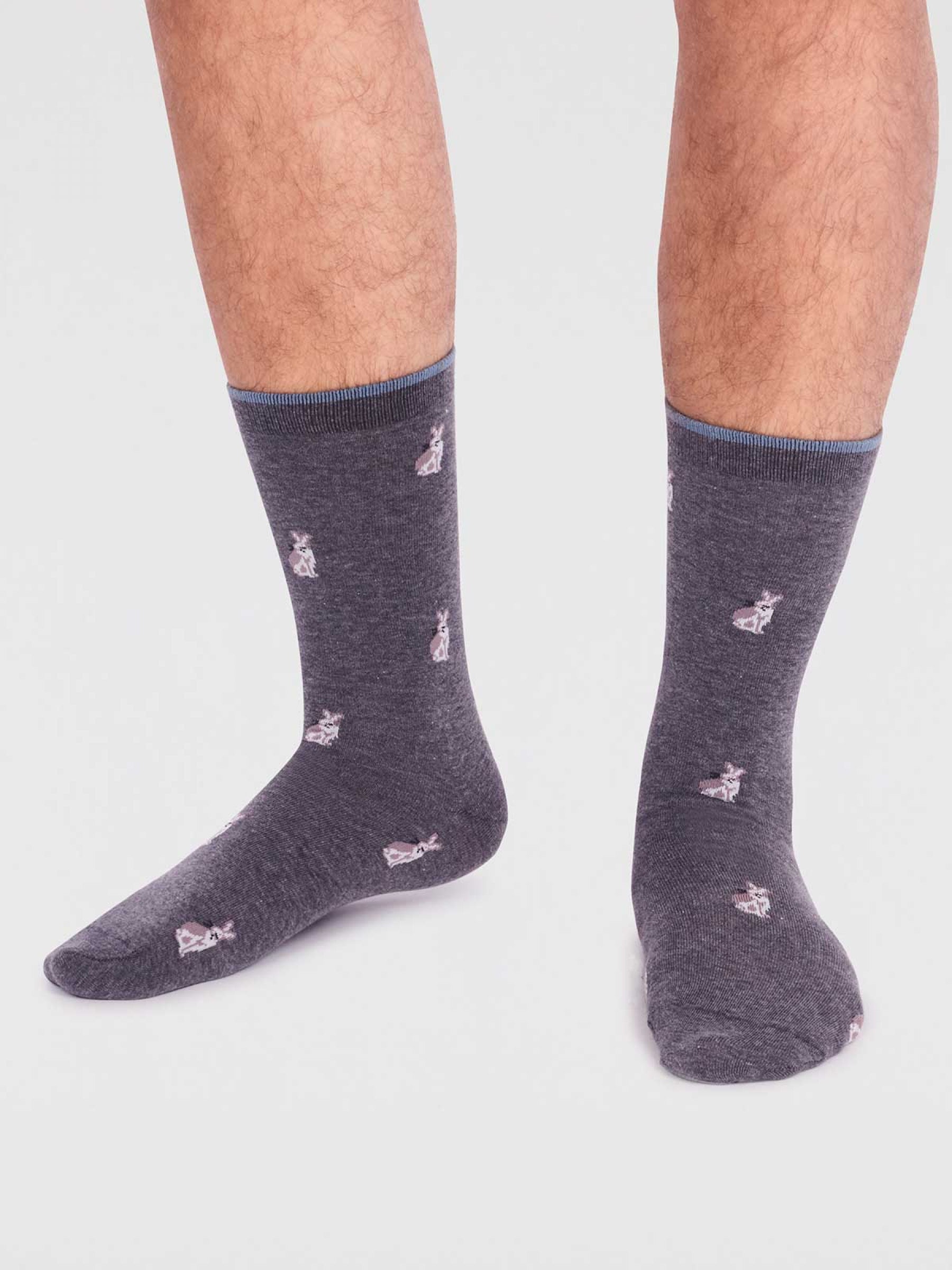 Jamal Organic Cotton Animal Socks - Dark Grey Marle