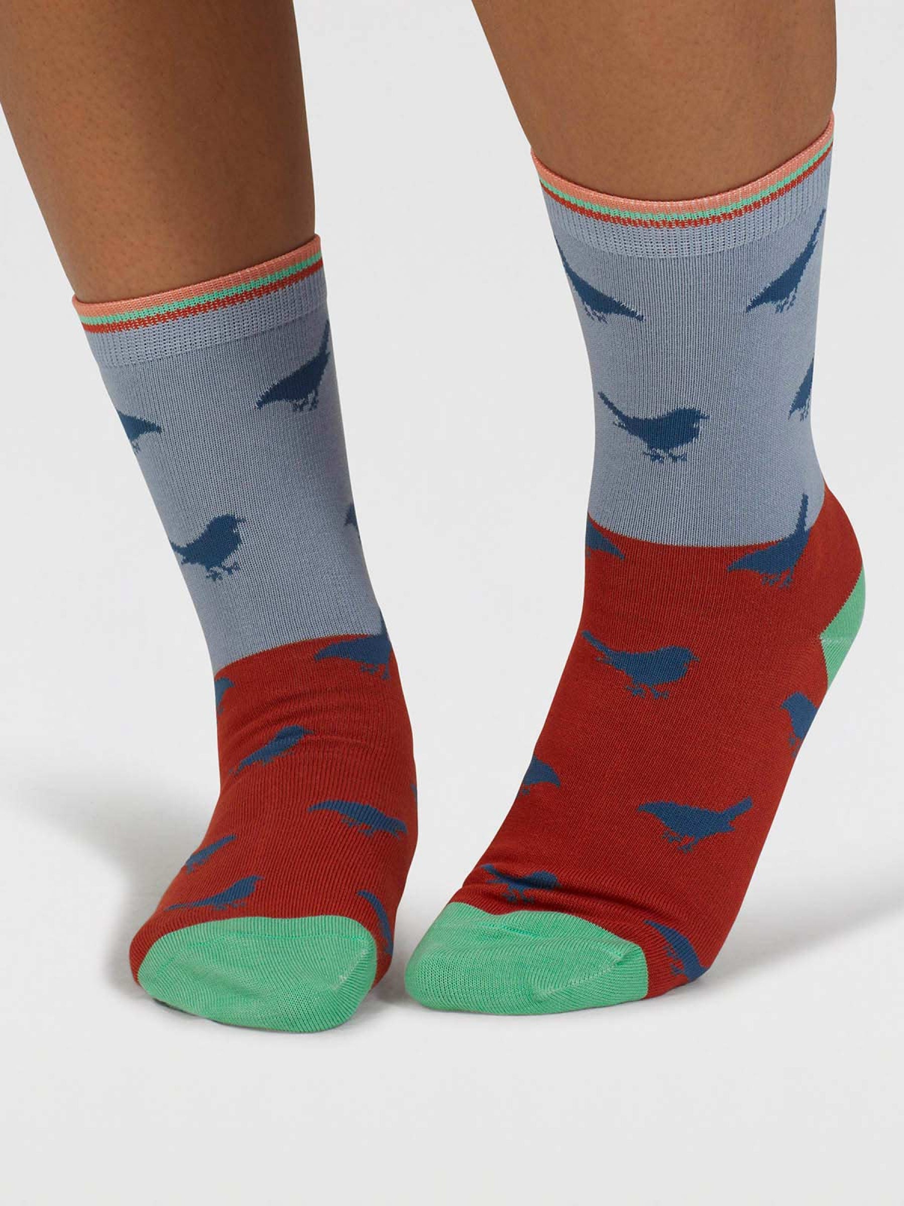 Birdie Colour Block Bamboo Socks - Chambray Blue