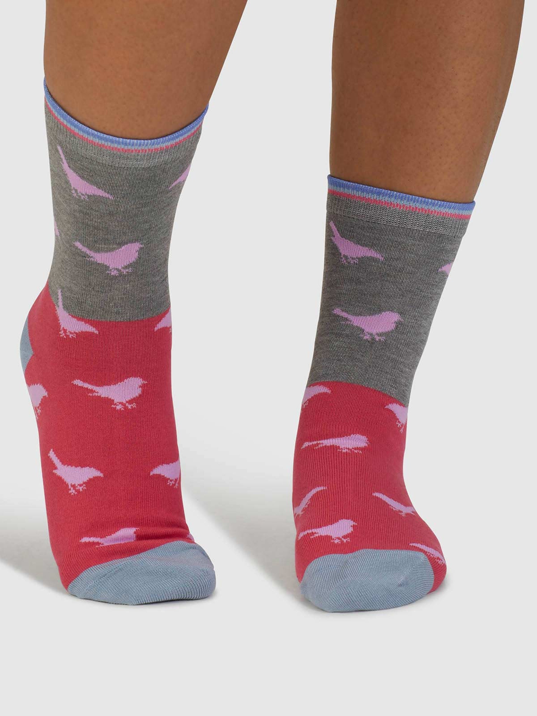 Birdie Colour Block Bamboo Socks - Mid Grey Marle