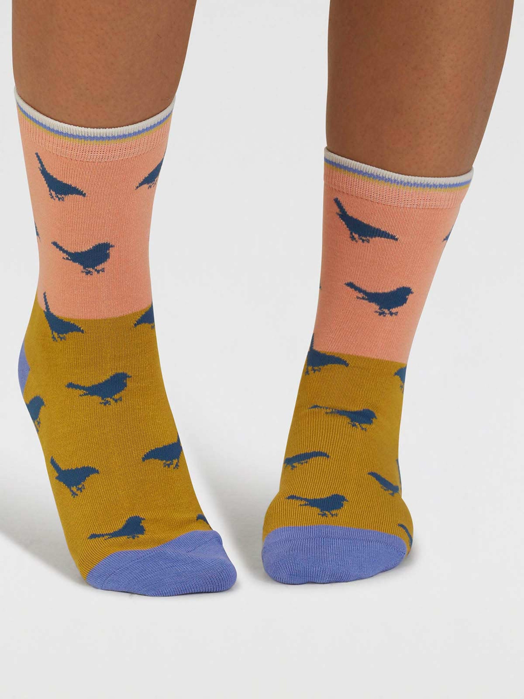 Birdie Colour Block Bamboo Socks - Coral Orange