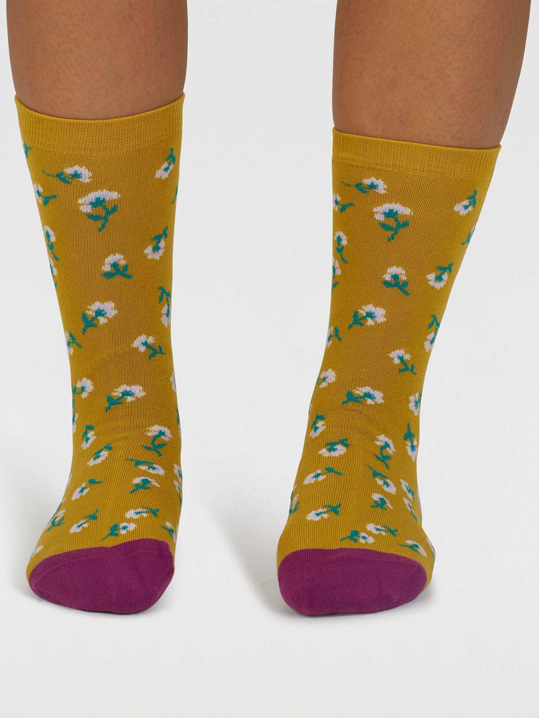 Mapel Floral Bamboo Socks - Lichen Green