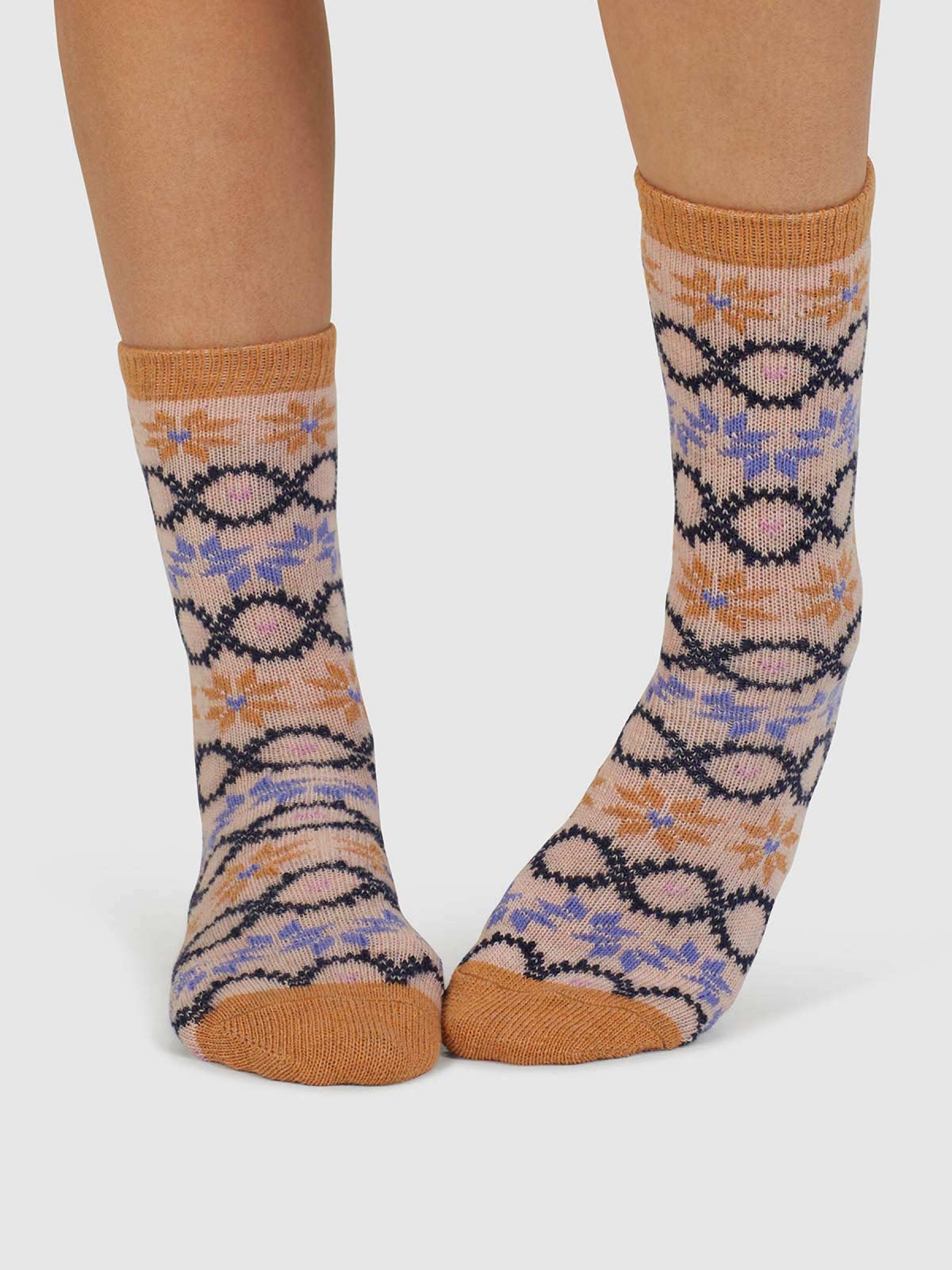 Eleni Fair Isle Wool Socks - Faded Rose Pink