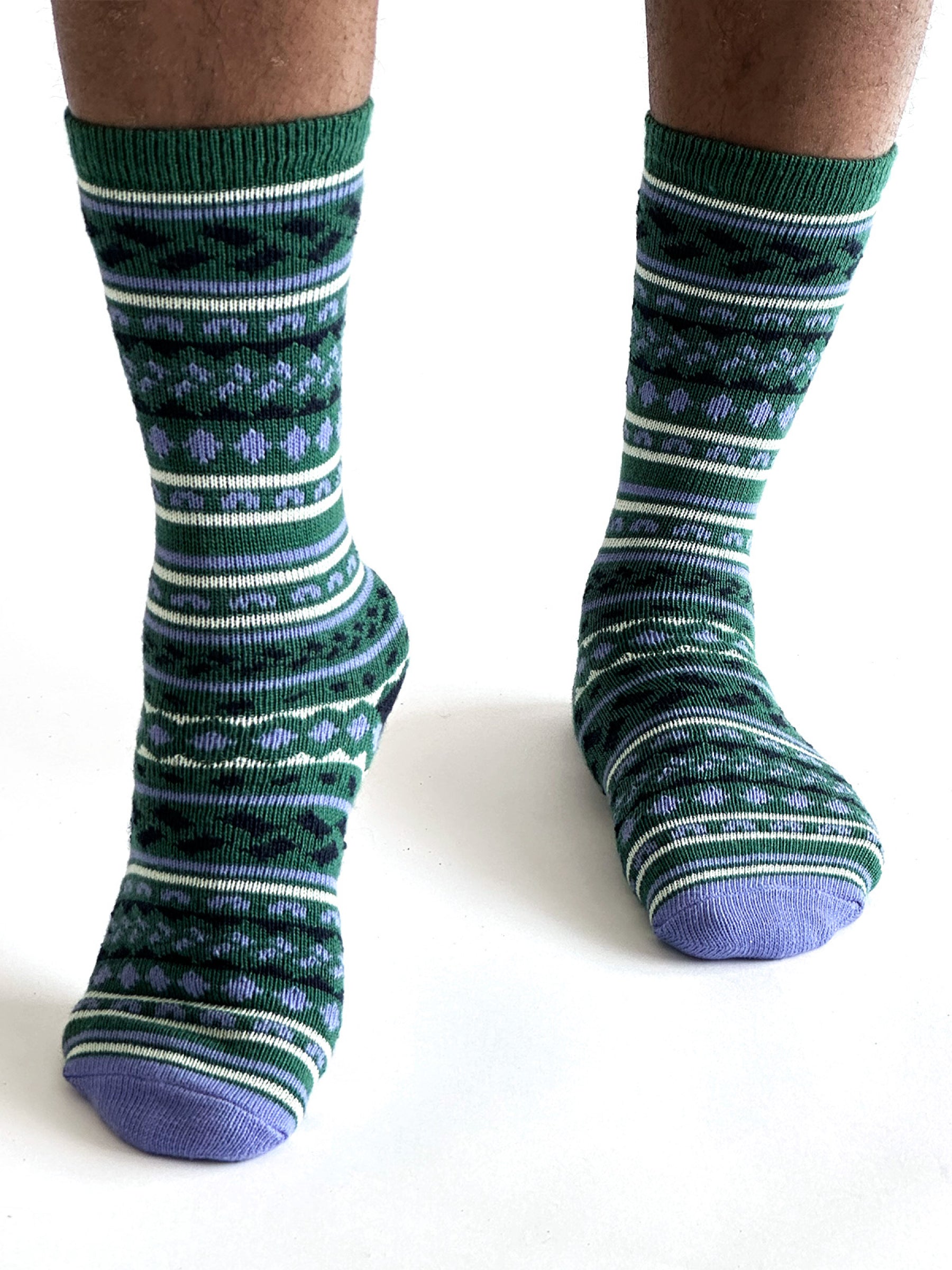 Erskine Fair isle Wool Socks - Dark Green