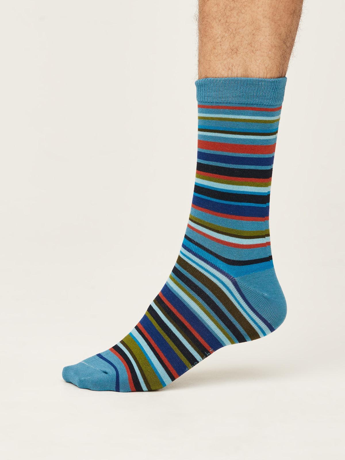 Multistripe Socks - Dusty Blue - Thought Clothing UK