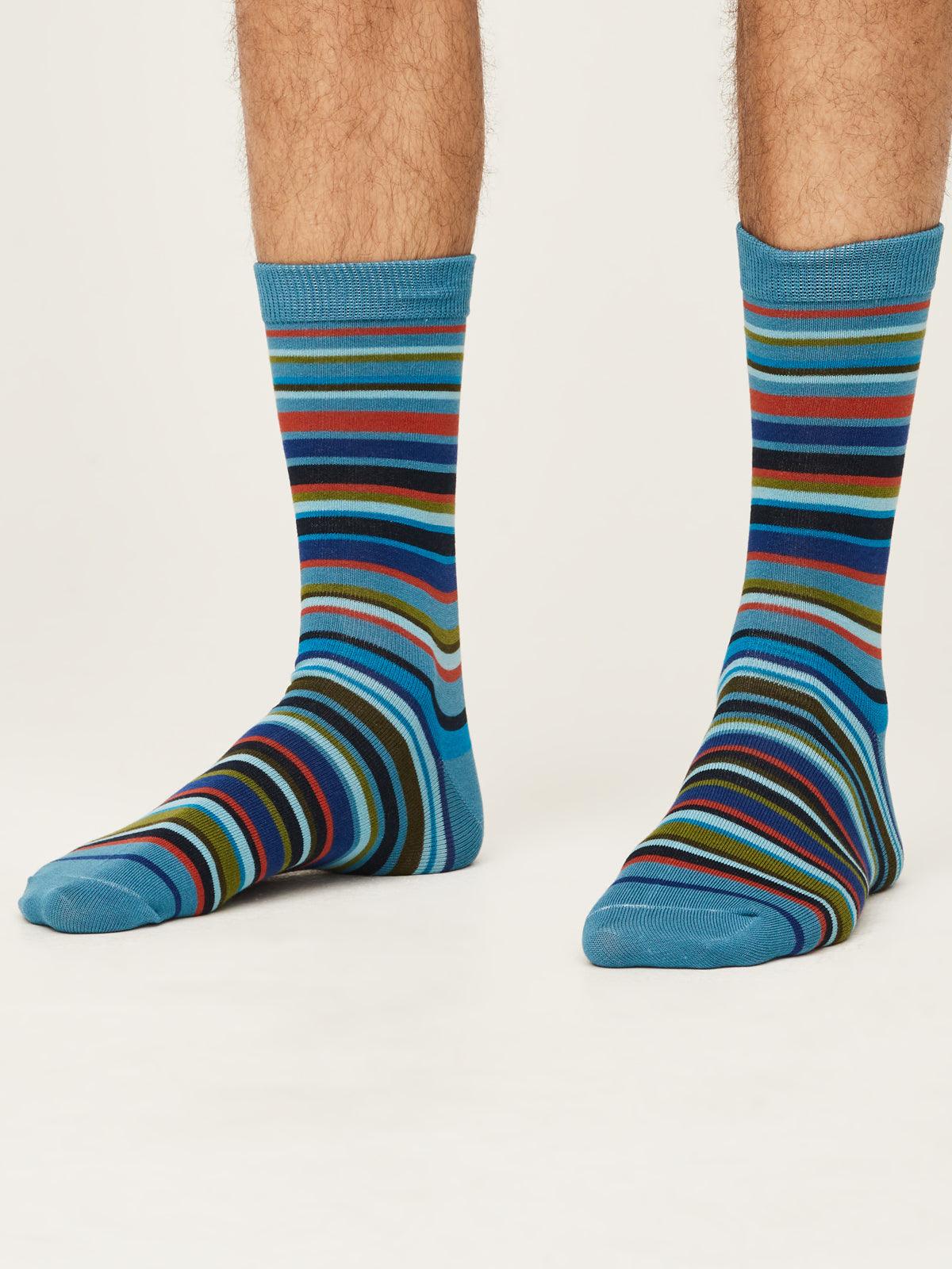 Multistripe Socks - Dusty Blue - Thought Clothing UK