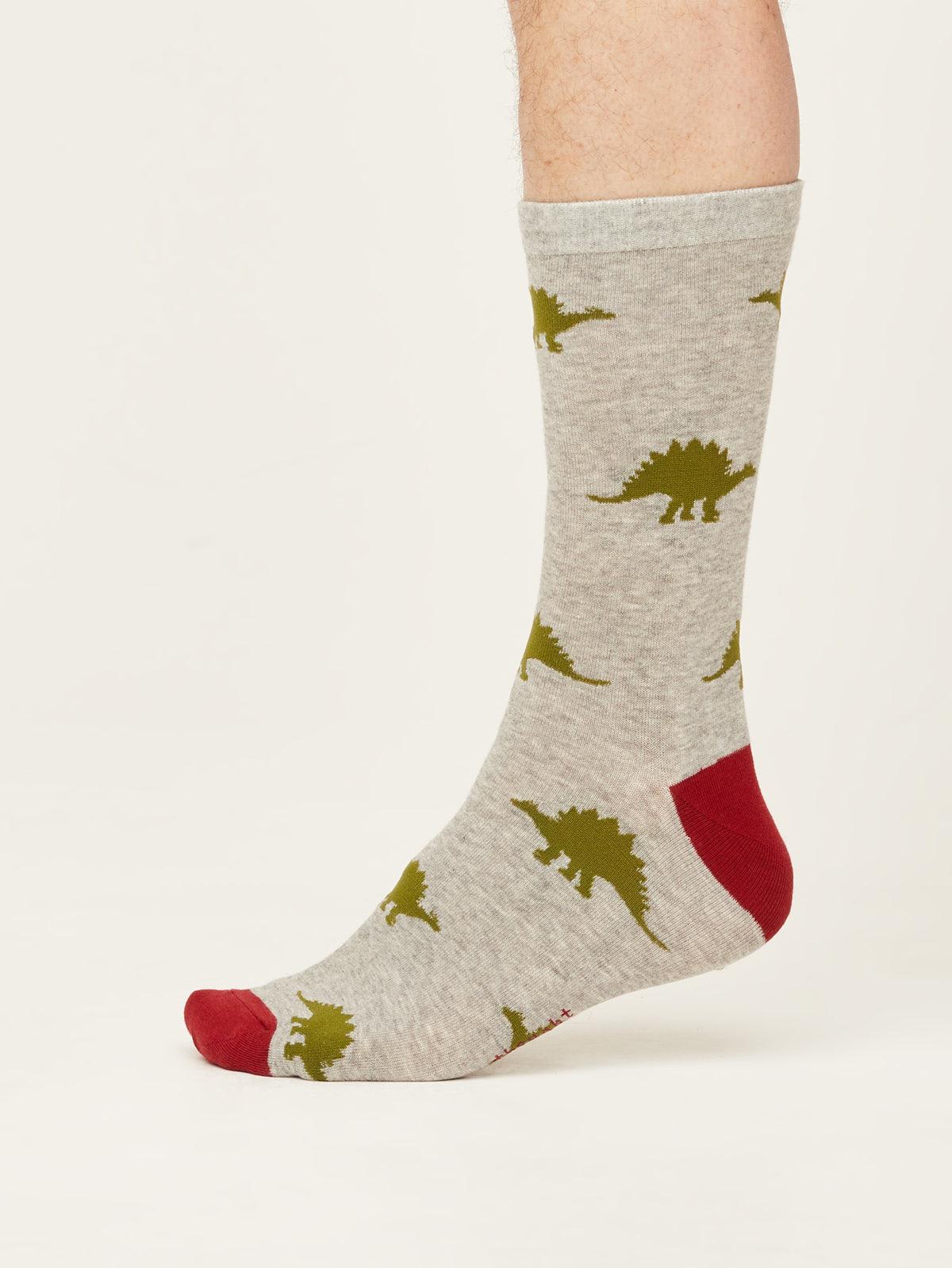 GOTS Dinosaur Socks - Mid Grey Marle - Thought Clothing UK