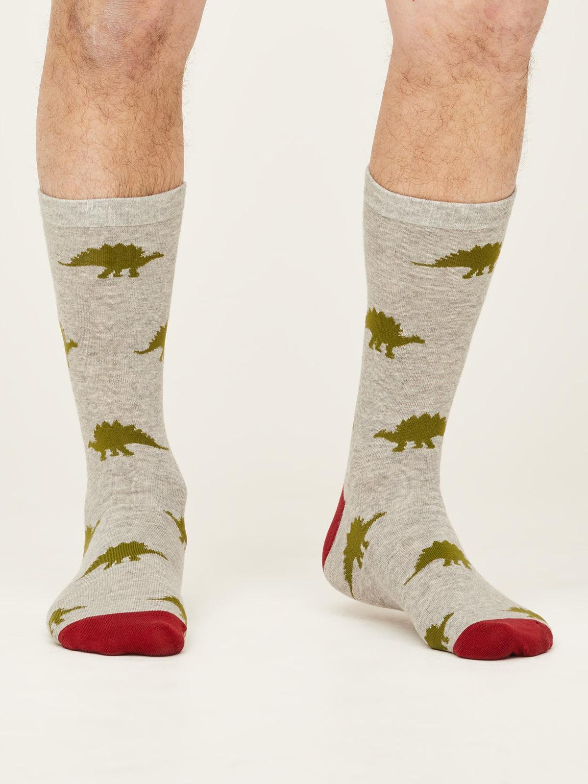 GOTS Dinosaur Socks - Mid Grey Marle - Thought Clothing UK