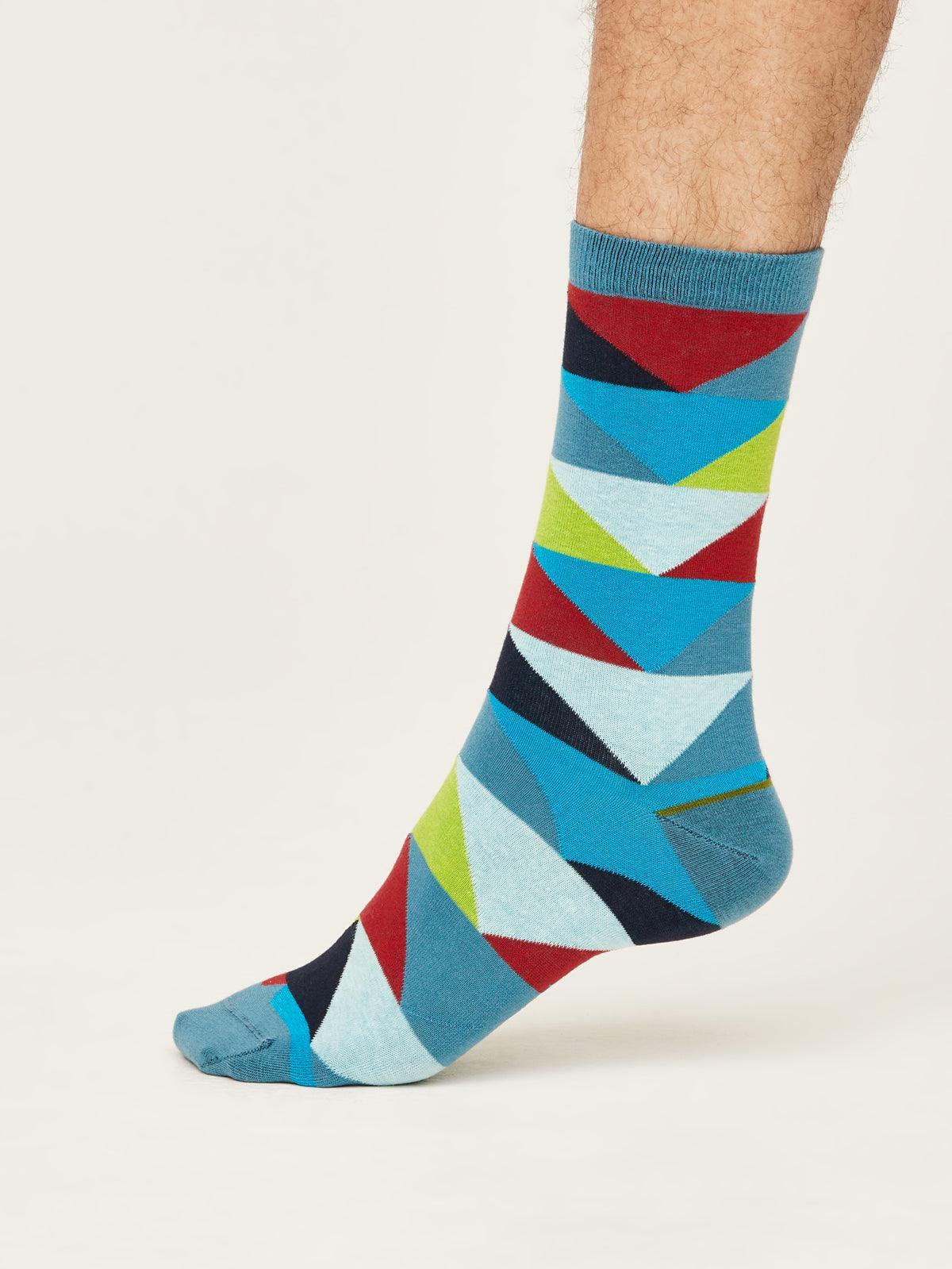 GOTS Bold Geo Triangle Socks - Dusty Blue - Thought Clothing UK