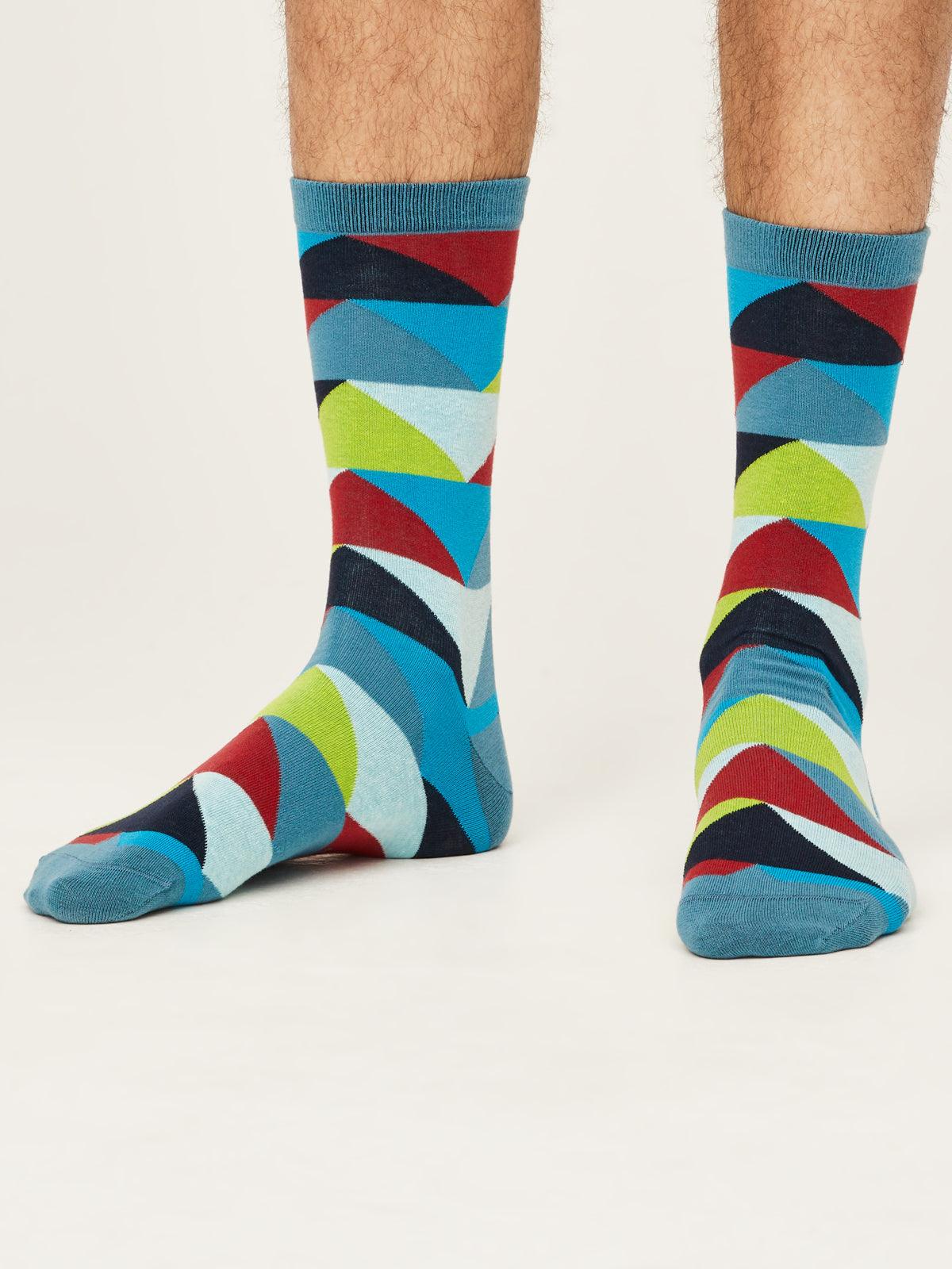 GOTS Bold Geo Triangle Socks - Dusty Blue - Thought Clothing UK