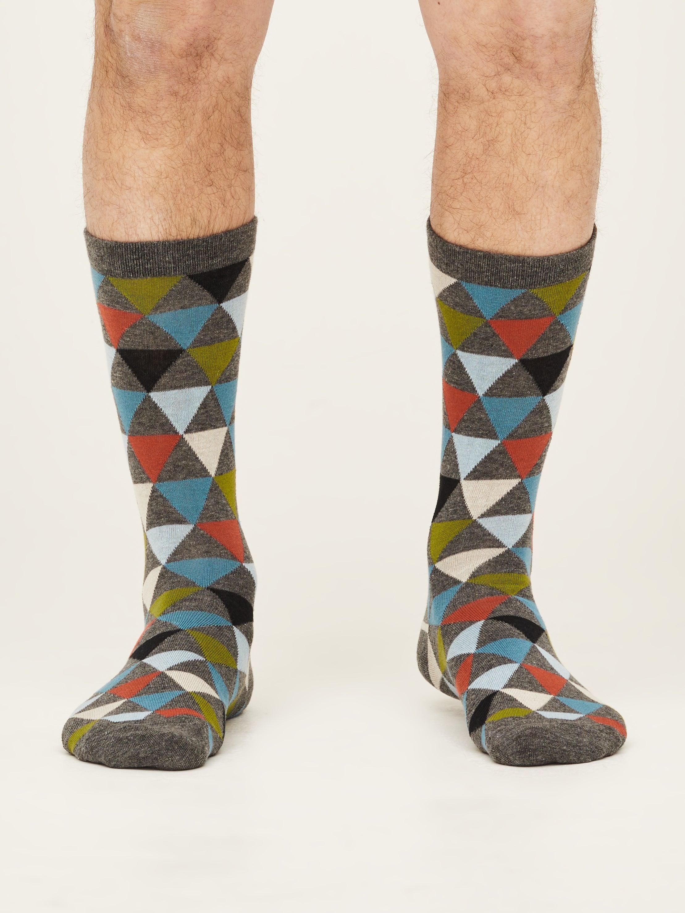 GOTS Geometric Socks - Dark Grey Marle - Thought Clothing UK