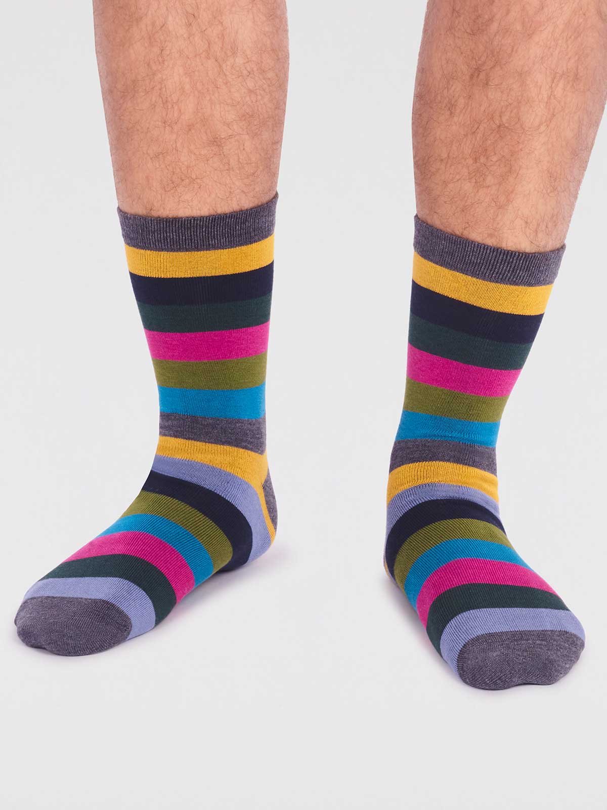 Jase Bamboo Stripe Socks - Dark Grey Marle