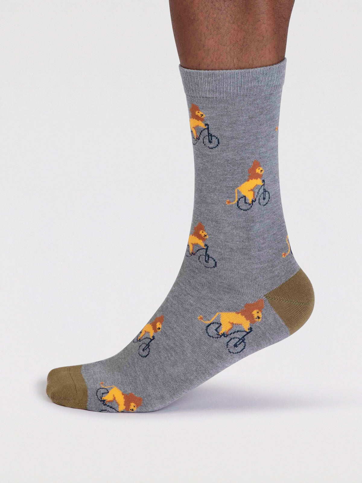 Archy Men's Bamboo Animal On Bike Socks - Grey Marle