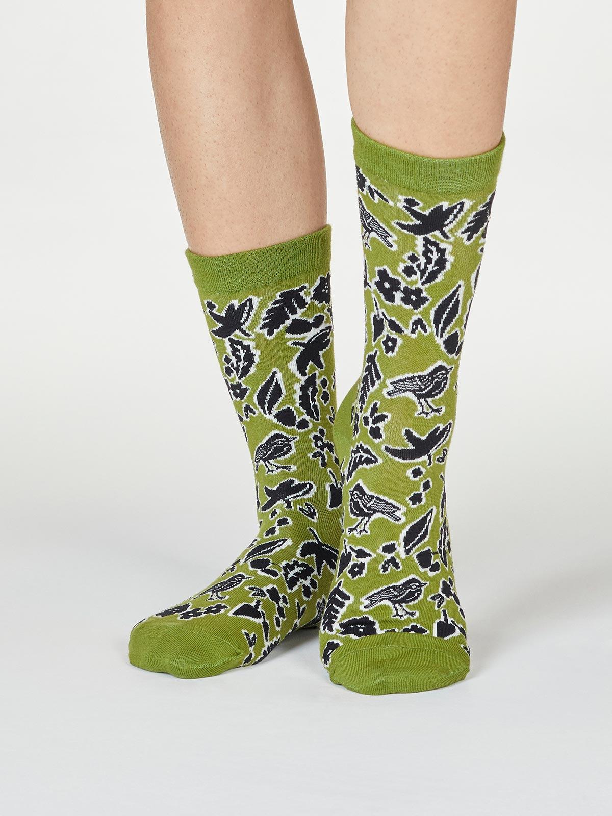 Essie Forest Animal Socks - Olive Green - Thought Clothing UK