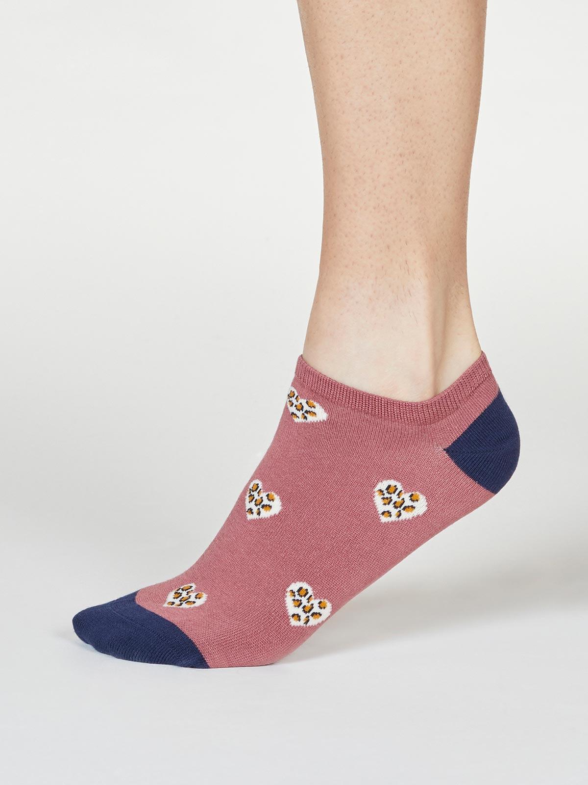 Lily Leopard Heart Bamboo Trainer Socks - Thought Clothing UK