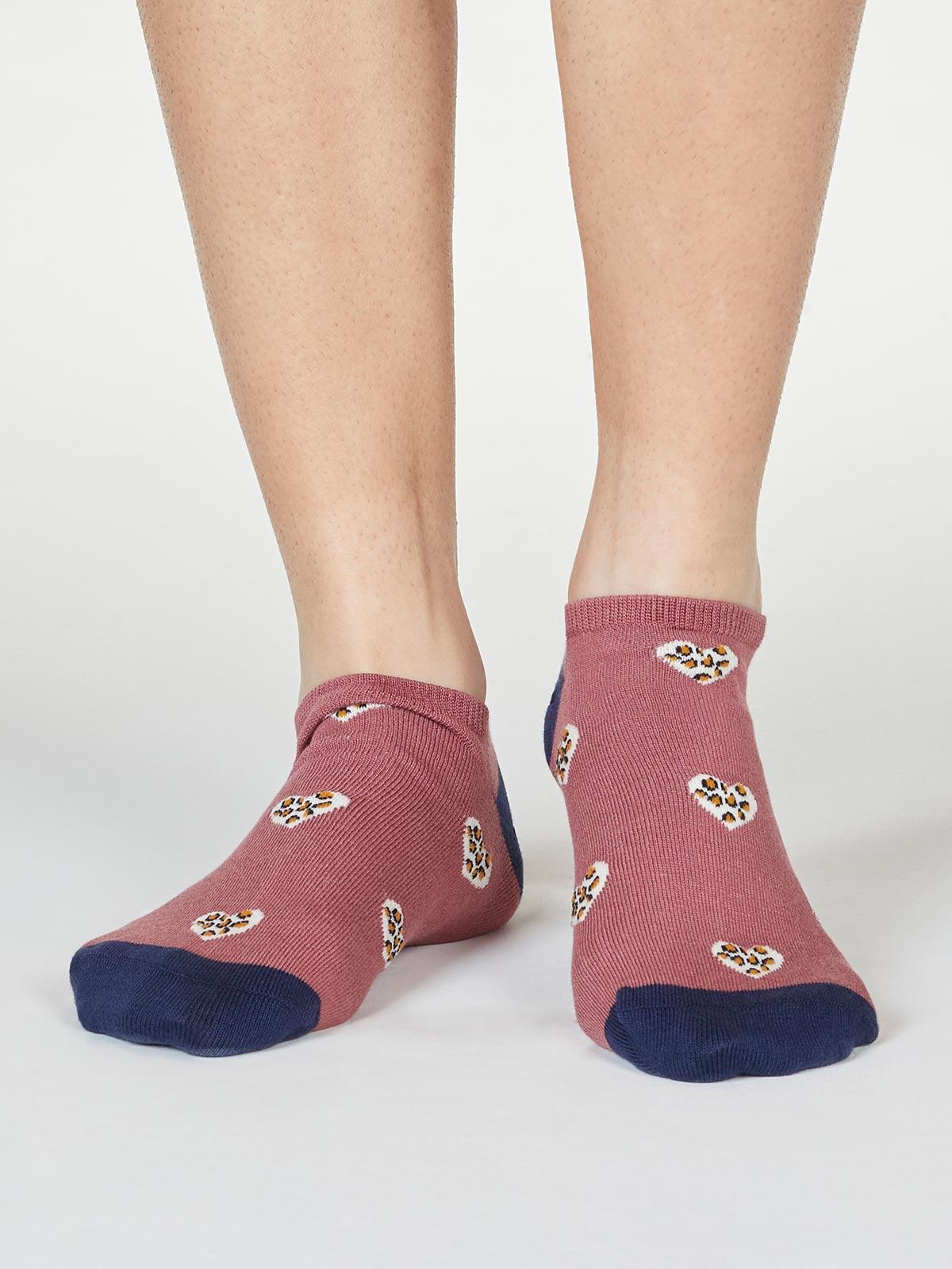 Lily Leopard Heart Bamboo Trainer Socks - Thought Clothing UK