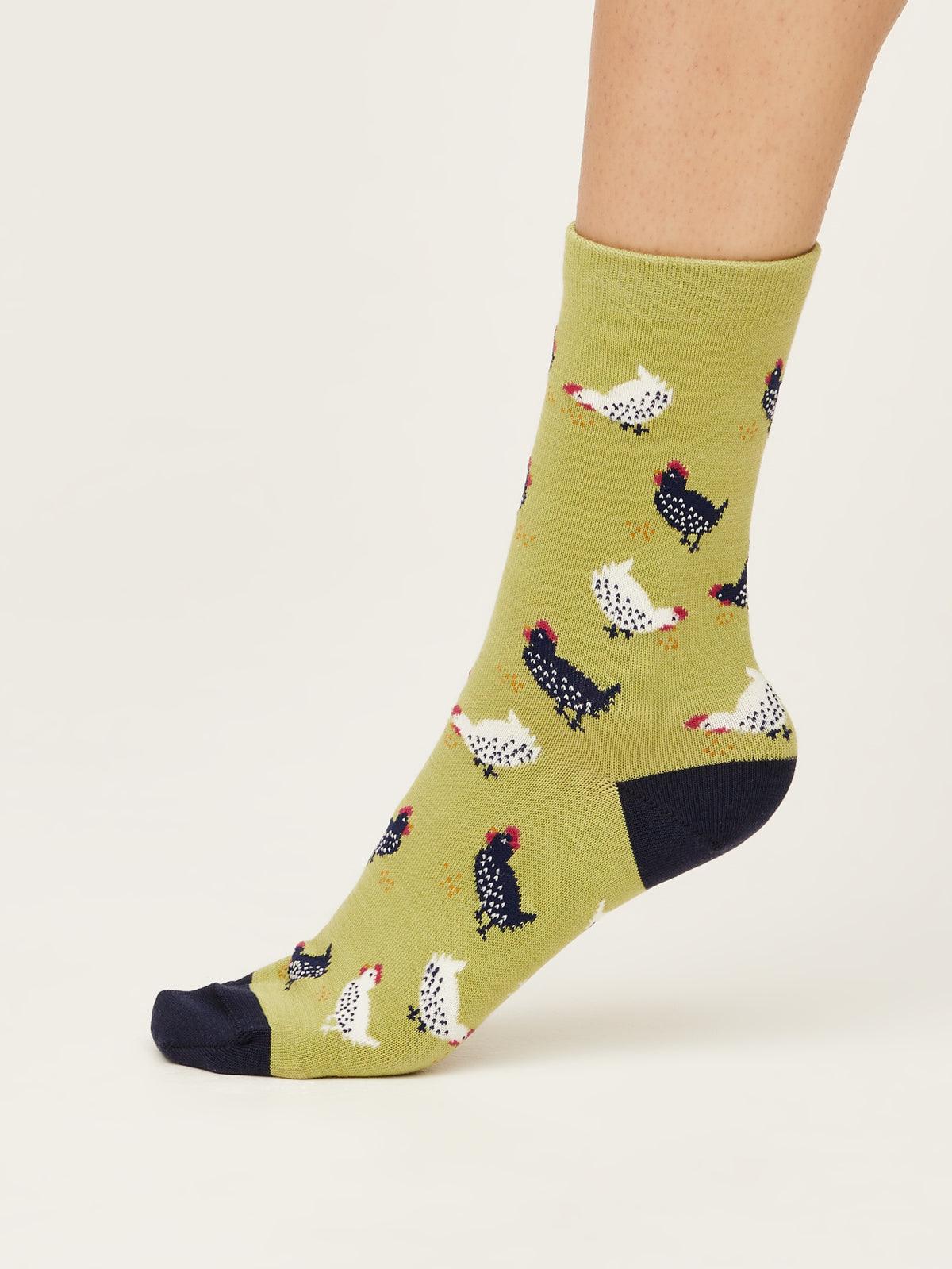 Cute Chicken Socks - Pea Green - Thought Clothing UK