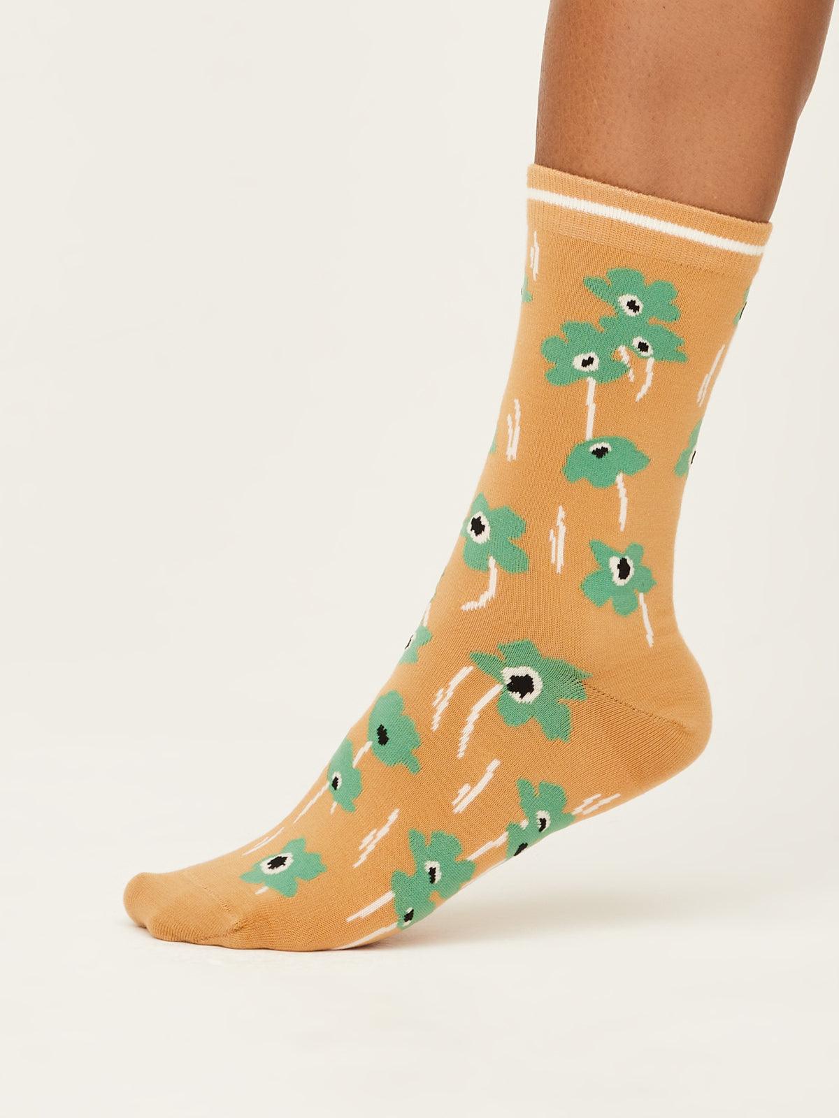 GOTS Summer Poppies Socks - Mango Yellow - Thought Clothing UK