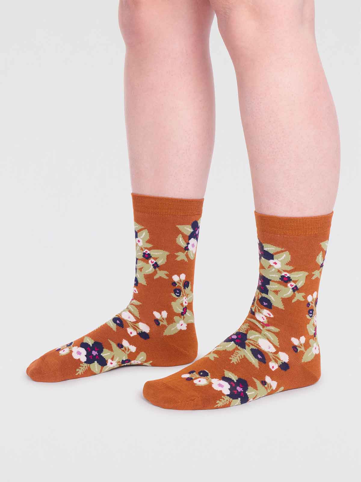 Arya Bamboo Floral Socks - Harvest Orange