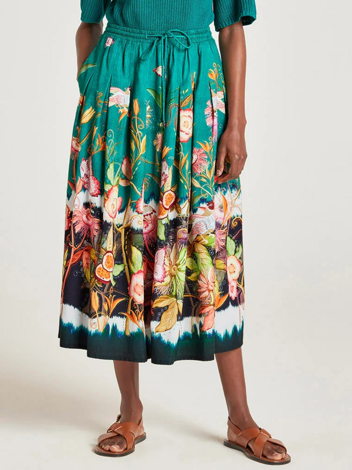 Demi Organic Cotton Pleated Skirt - Midori Green