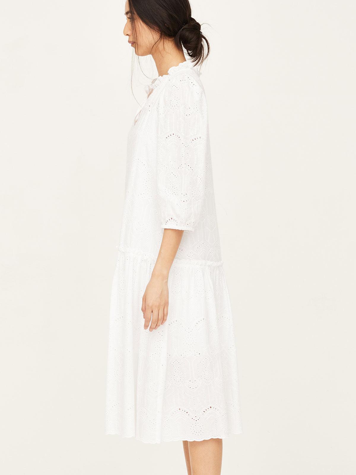 Carmen Organic Cotton Broderie Midi Dress - Thought Clothing UK