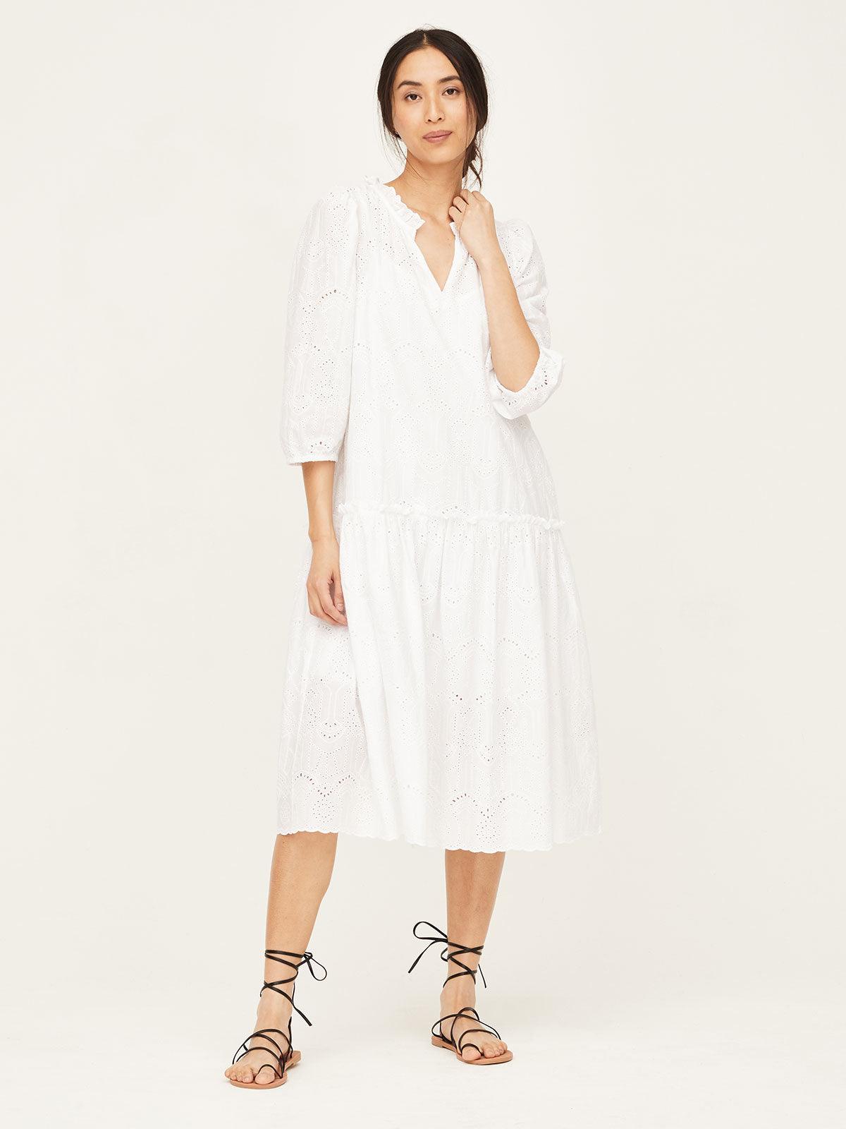 Carmen Organic Cotton Broderie Midi Dress - Thought Clothing UK