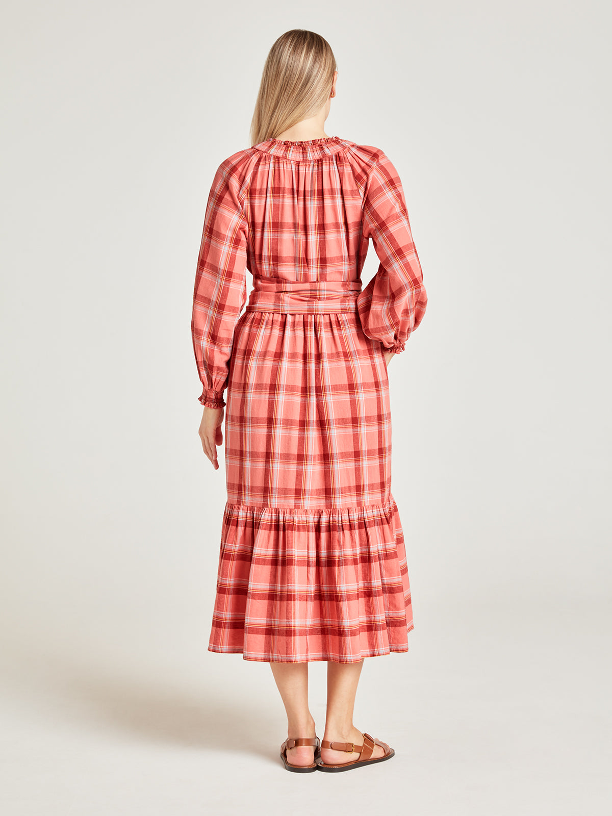 Red check 2024 midi dress