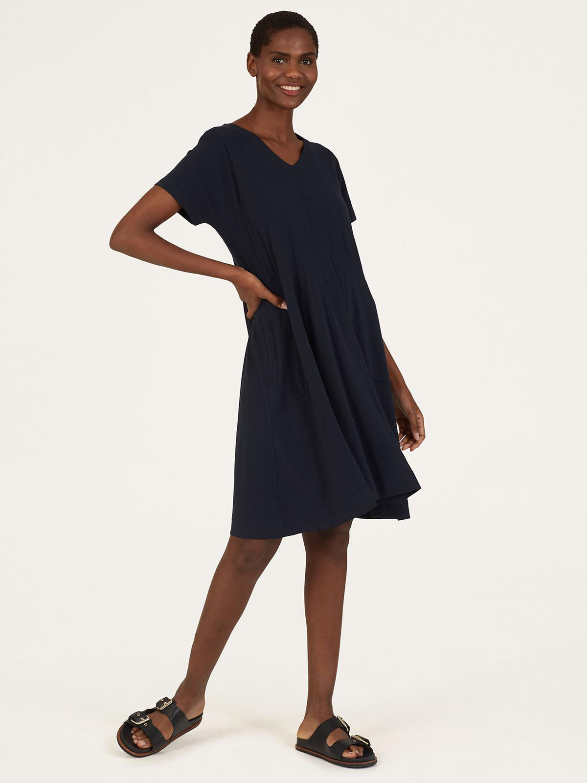 Neoma Bamboo Pocket Front T-Shirt Dress - Navy